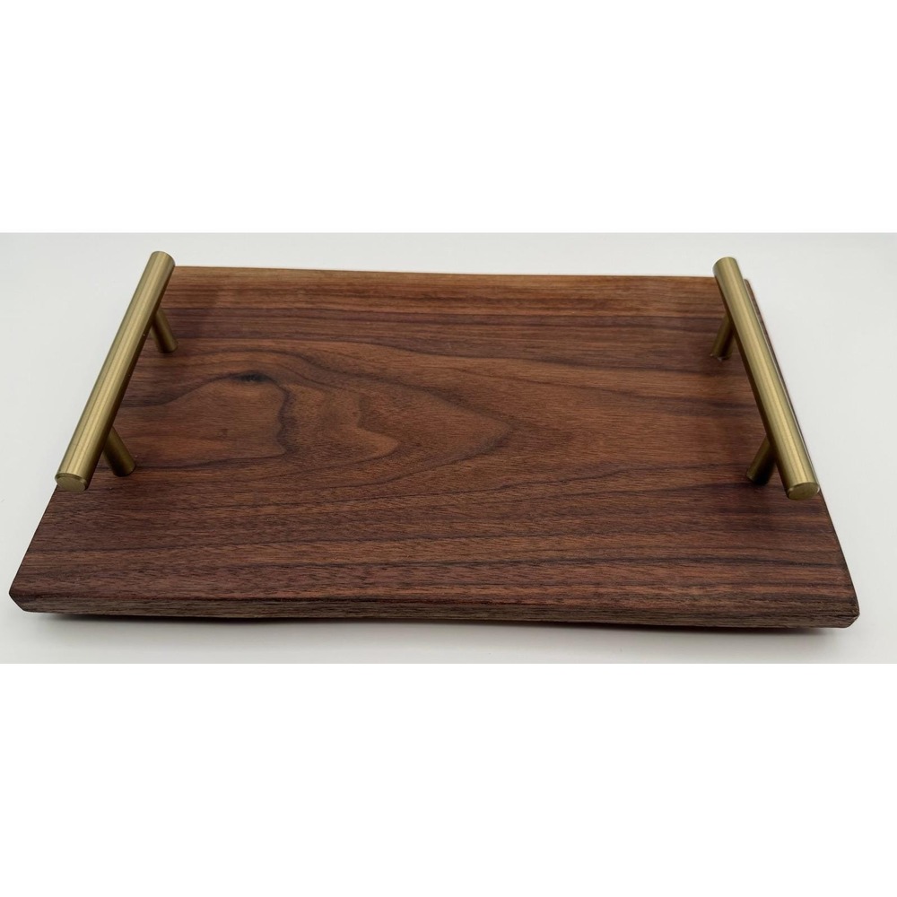 Handmade Walnut Wood Serving Tray with Gold Handles Live Edge Charcuterie Board